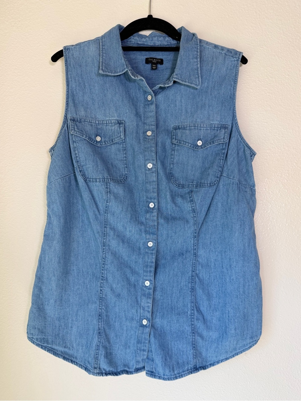Talbots Sleeveless Chambray Denim Button-Front Shirt, Size 14W